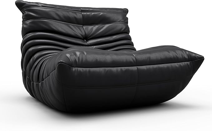 High-end Bean Bag Chair, Fireside Togo Chair with Black Faux Leather Cover, Comfy & Soft Lazy Floor Lounge Sofa for Bedroom, Living Room, Office or Lounger