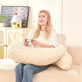 PAJEO Back Pillow for Bed Sitting Up,U Shaped & Back Support Pillow for Bed,19" Backrest with Lumbar & Arm Support,Comfy Corduroy Fabric,Lap Pillow for Gaming/Reading/Watching TV,White