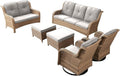 Rilyson Patio Furniture Swivel Chairs Set - 6 Piece Wicker Rattan Outdoor Sectional Conversation Sets with 2 Rocking Swivel Chairs,2 Ottomans,1 Sofa and 1 Loveseat for Porch Deck(Yellow/Beige)