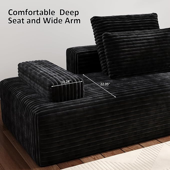 111" Boneless Chaise Lounge Chair Indoor Oversized Sleeper Loveseat Sofa Bed, Cloud Couch Sectional, for Living Room, Modular Sectional Sofa,Corduroy Sofa, with Deep Seat, No Assembly Required