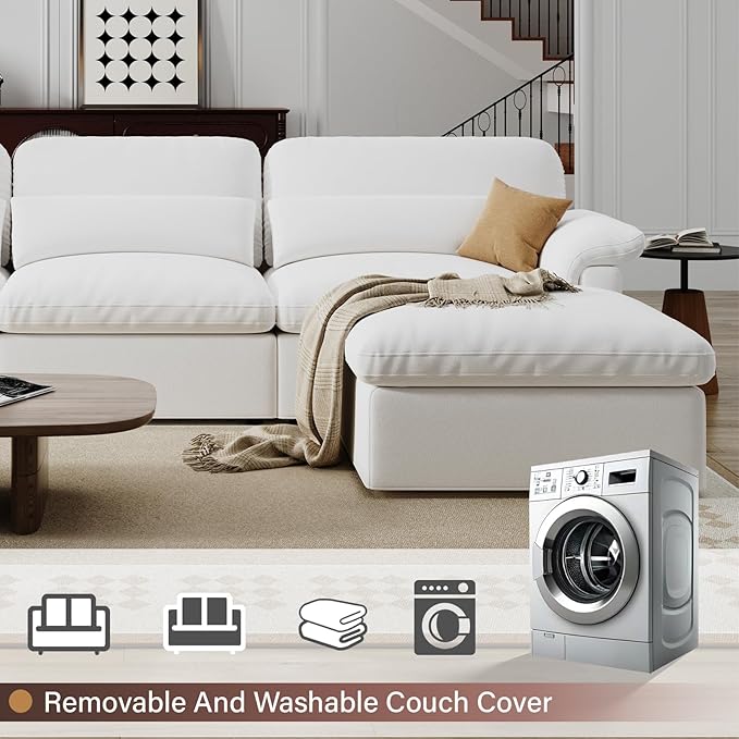 Cloud Sectional Couch, Down Filled Couch, Modular Couches Sofa for Living Room, Minimalist Deep Seat Modern Couches,Sofa Cover Removable,Chenille Fabric (146" 4 Seat)