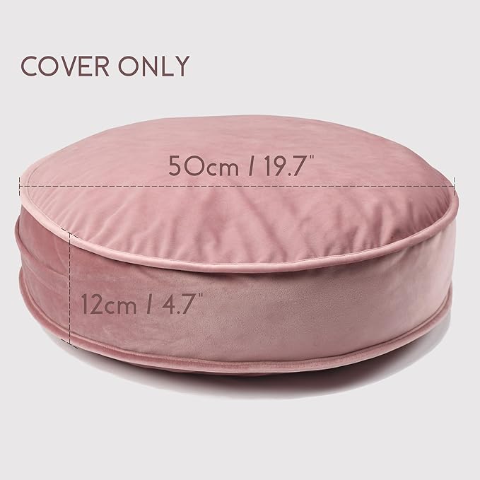 YIUOR Round Floor Pillow Cover Velvet Throw Seating Pouf Yoga Meditation Cushion Plush Case Reading Room Decor Cover Only (19.7IN, Dusty Rose)