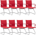 DM Furniture Office Desk Chair Set of 8,No Wheels PU Leather Computer Chairs Mid Back Guest Chairs with Seld Base for School/Reception/Conference/Waiting Room,Burgundy Red