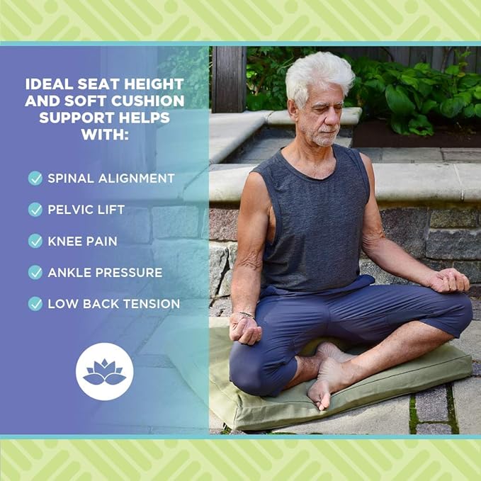 Meditation Cushion Mat Set HEMP - Large Oval Zafu Floor Pillow Organic Buckwheat Pillow + Cotton Filled HEMP Zabuton Prayer Pad - Meditation Pillow Yoga Knee Pad Made in USA - 18" Oval, NATURAL Hemp
