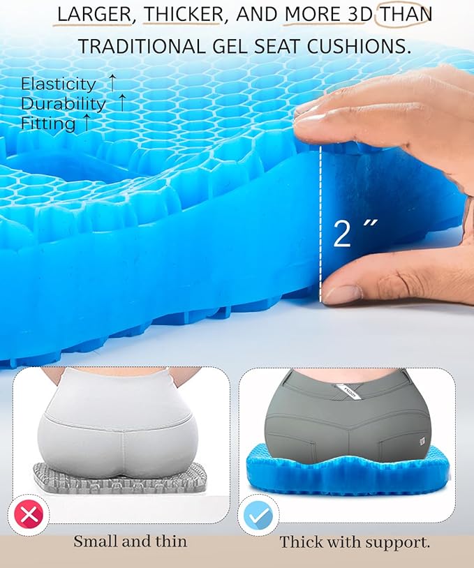 Anzeng Gel Seat Cushion for Long Sitting, Gel Cushion for Pressure Relief, Soft & Breathable, Chair Cushion for Office Chair, Car, Wheelchair, Seat Cushion with Non-Slip Black Cover