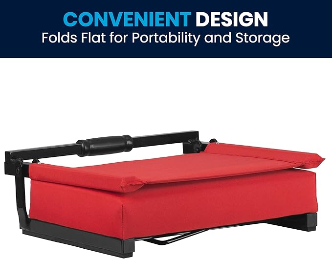 Flash Furniture Grandstand Portable Stadium Seats for Bleachers or Benches, Folding Padded Stadium Chairs with Handle, Pack of 2, 500 lb. Weight Capacity, Red