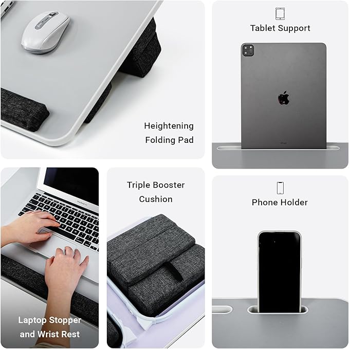 iXTRA Lap Desk for Laptop with Cushion,Folding Laptop Desk for Bed,Bed Desk,Portable Computer Lap Desk,23.62"*15.74",Grey