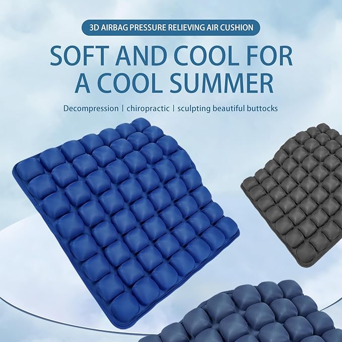 Inflatable Seat Cushion - Portable Travel Cushion for Airplane, Office & Camping - Adjustable Support with Pressure Dispersion to Prevent Discomfort & Bedsore-Black