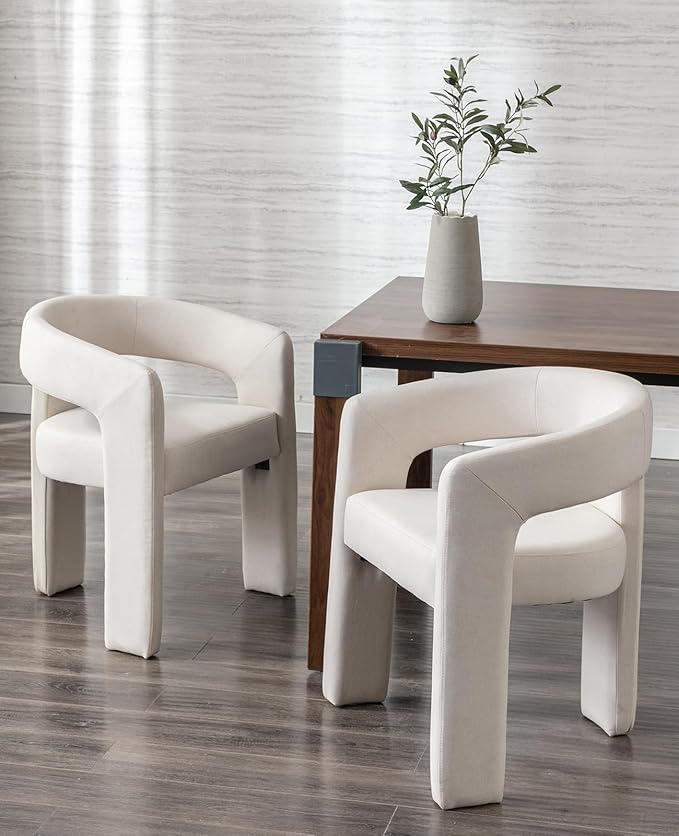 DAYALANE Modern Barrel Dining Chairs Set of 2, Upholstered Kitchen Chairs with Arms Comfy Fabric Side Chair for Living Room/Dining Room/Reception, Linen Cream
