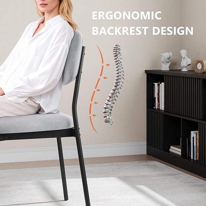 Einhomn Upholstered Dining Chairs Set of 4, Stackable Modern Dining Room Chairs, Kitchen Chairs w/Soft Velvet Backrest & Sturdy Metal Legs for Restaurant, Living Room, Light Grey