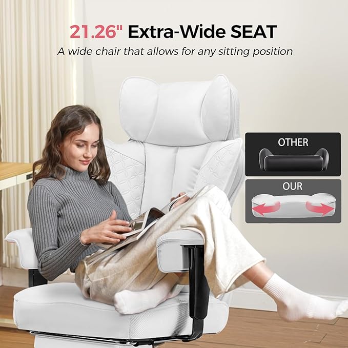 COMHOMA Desk Office Chair 400LBS Big and Tall Office Chairs Ergonomic Gaming Chairs with Wide Seat Leather High Back Chair with Foot Rest Adjustable Armrests Pocket Spring Lumbar Support