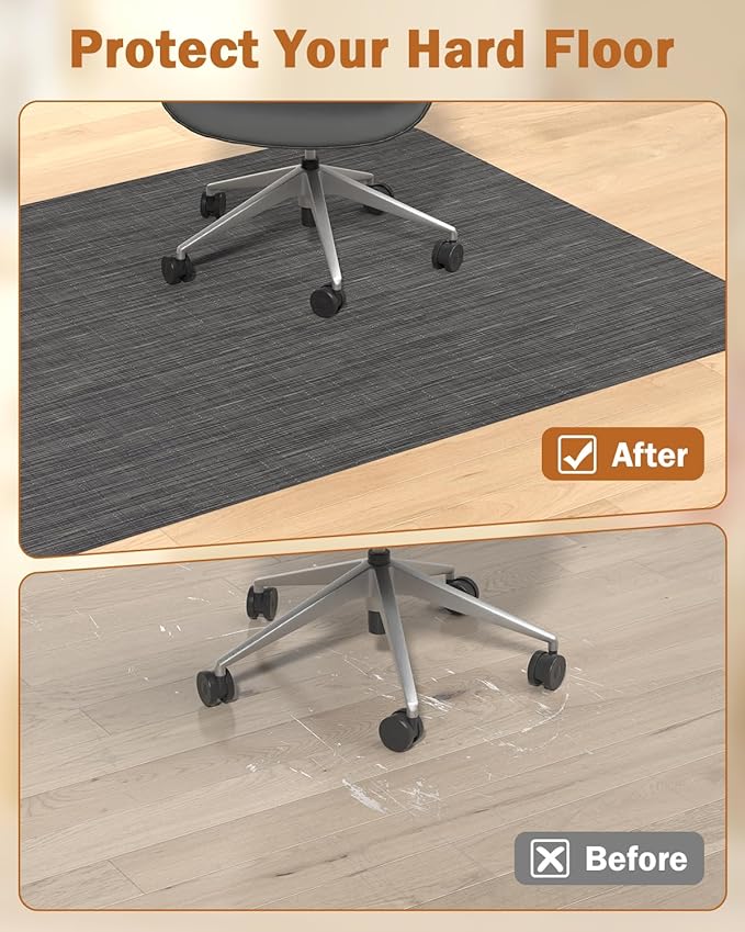 Blvornl Office Chair Mat for Hardwood Floor, 40"*55" Desk Computer Chair Mat for Hard Wood, Large Anti-Slip Hard Floor Protector for Rolling Chair, PVC Desk Rug for Office Black