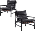 Faux Leather Accent Chair Set of 2 Mid Century Modern Living Room Chairs Comfy Arm Chair with Solid Wood Frame Upholstered Lounge Reading Chair Cozy Recliner for Bedroom/Guest Room, Black
