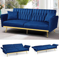 ACMEASE 70” Velvet Futon Sofa Bed w/Adjustable Armrests and Backrest, Convertible Futon Couch w/2 Pillows, Modern Sleeper Bed for Living Room, Bedroom, Blue