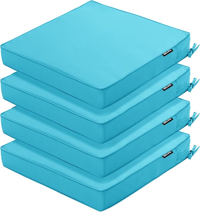 Outdoor Chair Cushions 18.5x16 Inch Waterproof Patio Chair Cushions with Tie 5 Year Color Fastness Thick Outdoor Seat Cushion for Patio Furniture Teal Set of 4