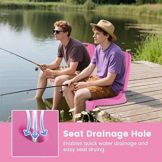 Goplus Poolside Chair for Edge of Pool, Foldable Portable Flip Seat w/Back Support & 2 Handles, Lightweight Outdoor Camping Chair for Stadium, Tailgating, Fishing, Boats, Beach (Pink, 2 Packs)