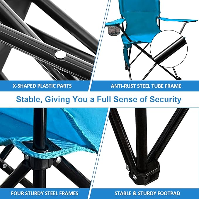 SAILARY Folding Camping Chair with Cup Holder and Cooler Bag, 225lbs Capacity, Upgraded Portable Foldable Chair with Heavy Duty Steel Frame for Outdoor, Beach, Fishing, Backpacking, Sky Blue 2PCS