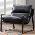 Mid-Century Accent Chair, Comfy PU Leather Side Chair with Armrest, Upholstered Leisure Chair with Black Metal Frame for Living Room Bedroom Reception Room, Black
