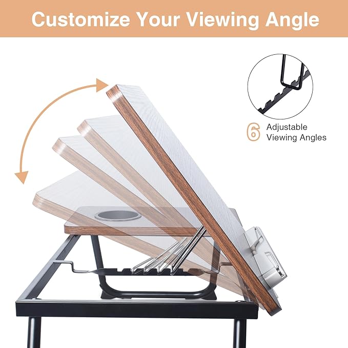 Adjustable Lap Desk for Bed - Portable Laptop Tray Table with Foldable Legs, Phone Slot & Cup Holder - Lightweight & Sturdy Breakfast, Work, Study Table for Sofa, Couch, Floor