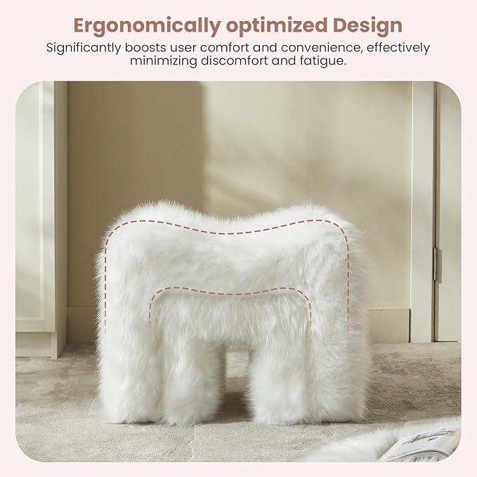 Ottoman Set of 2 Small Footstool Ottoman Vanity Stool Chair Faux Fur Seating Backless Modern Foot Rest Furry for Makeup Room Living Room Bedroom Entryway,White (2-in-1)