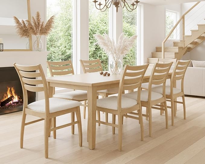 HNY Modern Farmhouse Dining Chairs Set of 6, White Sherpa Boucle Upholstered Seat Kitchen Chairs, Rustic Industrial Armless Side Chairs with Natural Wooden Frame for Dining Living Room Restaurant
