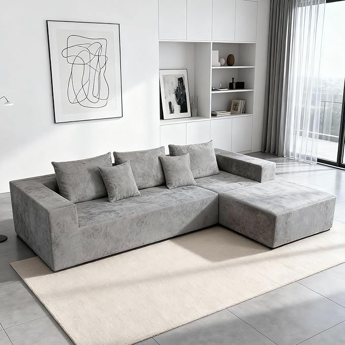 Sytopia 109" L-Shaped Cloud Couch, Boneless Modular Sectional Sofa with Deep Seat for Living Room Bedroom, Modern Floor Couch Chenille, Comfy Sleeper Futon Sofa Bed 40D Foam Furniture, Left Facing