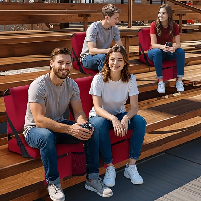 2pcs Stadium Seat for Bleachers with Back Support，Portable Bleacher Chairs with Back and Cushion，Includes Shoulder Strap and Cup Holder