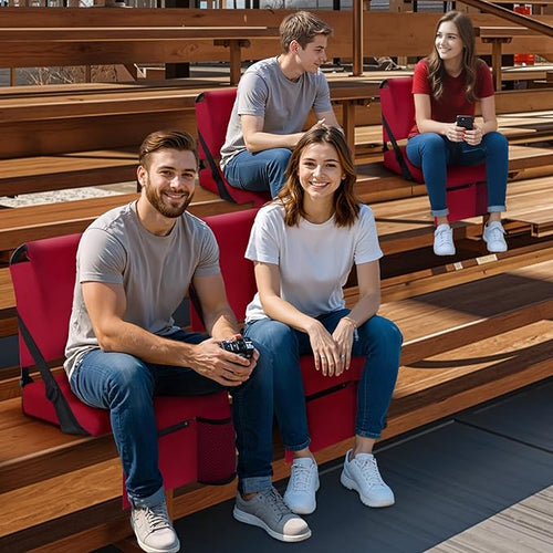 2pcs Stadium Seat for Bleachers with Back Support，Portable Bleacher Chairs with Back and Cushion，Includes Shoulder Strap and Cup Holder