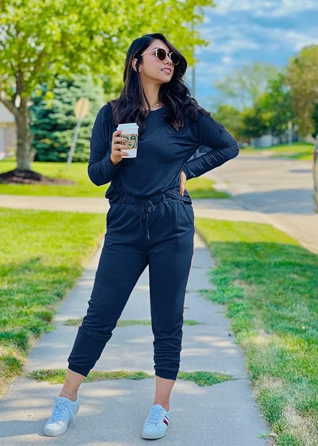 PRETTYGARDEN Women Fall 2 Piece Lounge Outfit Long Sleeve Tops High Waisted Jogger Pants Set Spring Travel Clothes Tracksuit