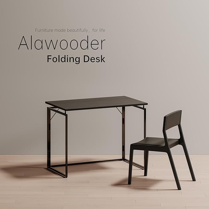 Folding Desk - 39.4” Wood Top Foldable Desk for Small Spaces | No Assembly Required Compact Desk for Home Office, Writing, and Study