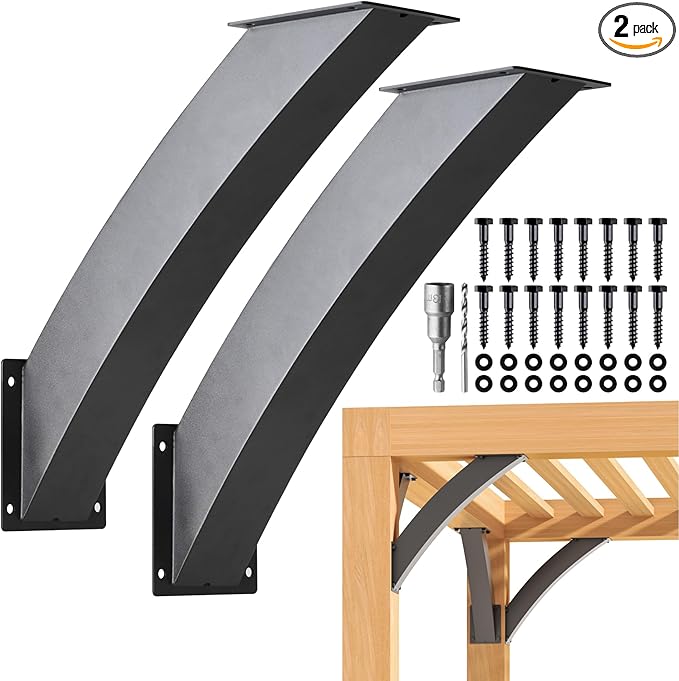 Uphode Heavy Duty Integrated Arc 4''x4''(Actual Tube Dia: 3.2''x 3.2'') 45 Degree Angle Support Pergola Brackets Q235-Steel 2Pack