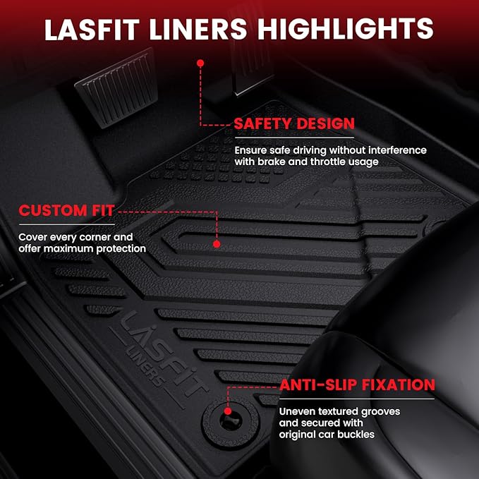 LASFIT Floor Mats Fit for Lincoln MKC 2019 2018 2017 2016 2015 TPE All Weather Floor Liners Custom Fit Car Mats 2015-2019 Accessories, 1st and 2nd Rows Floor Mats - Black