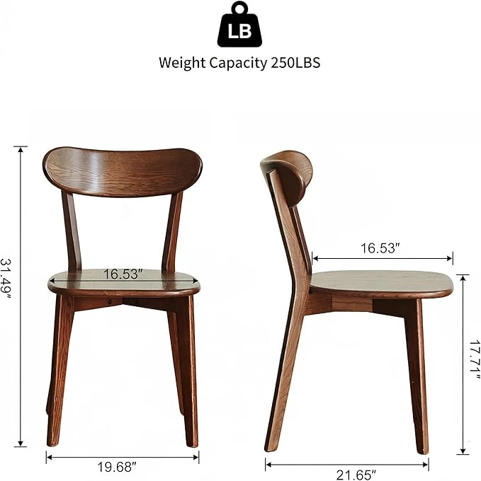 Grewood Oak Wood Dining Chairs,Mid Century Modern Dining Chairs with Comfortable Curved Backrest,Wood Chairs for Kitchen,Dining Room (2, Walnut Color)