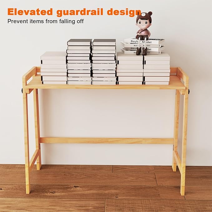 39" Solid Wood Folding Desk - Mid Century Modern Compact Workstation for Small Spaces, Home Office Computer Writing Study Desk with Natural Wood Finish