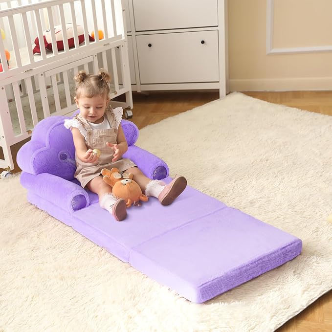 MOONBEEKI Toddler Chair Comfy，Foldable Princess Couch for Girl, Toddler Recliners for Kids Over 18 Months, Kids Furniture for Bedroom and Playroom, Purple