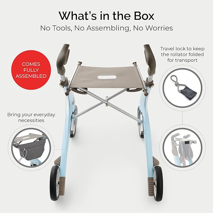byACRE Carbon Ultralight Rollator Walker - 10.6 lbs Adult Walkers with 4 Wheels and Seat - Lightweight Seated Walkers with Wheels - Foldable Rolling Walker with Seat - Walker for Adults