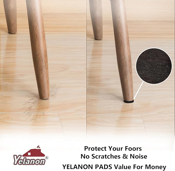 Yelanon Felt Furniture Pads -48 Pcs 1.5" Premium Felt Pads for Chair Legs Furniture, Floor Protectors for Hardwood Floors, Brown