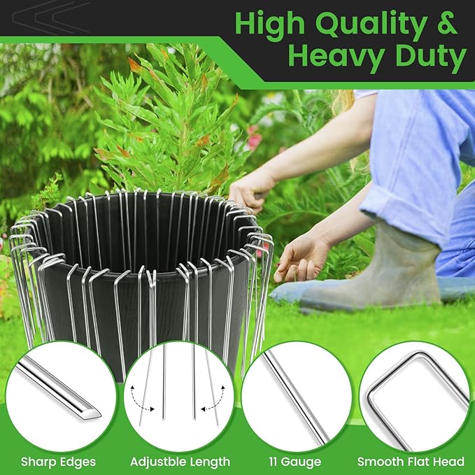 200 Pack 6 Inch Landscape Staples 11 Gauge Heavy Duty Galvanized Garden Stakes, U-Shaped Ground Pins for Weed Barrier Fabric, Drip Irrigation Tubing, Sod, Lawn & Christmas Outdoor Decorations