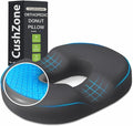 CushZone Donut Pillow Seat Cushion - Cooling Gel Floor Pillow, Memory Foam Floor Cushion for Office & Home, Car Seat, Hemorrhoids Pillow, Sciatica & Tailbone Pain Relief Chair Cushion, Grey