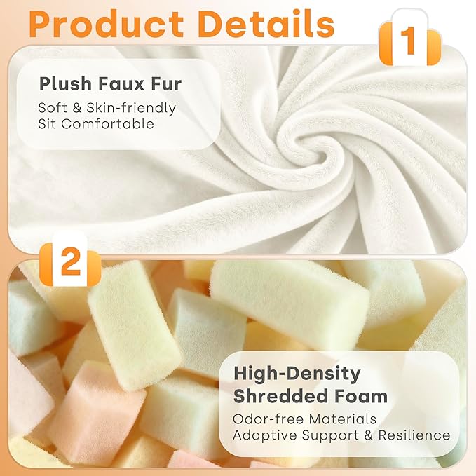 COSIEST Bean Bag Chair, Big Comfy Couch with Armrests, Furry Beanbag Chair with Foam Filler for Adults & Kids, Stuffed Accent Sofa for Reading, Lounge Floor Sofa for Living Room, Bedroom, Cream