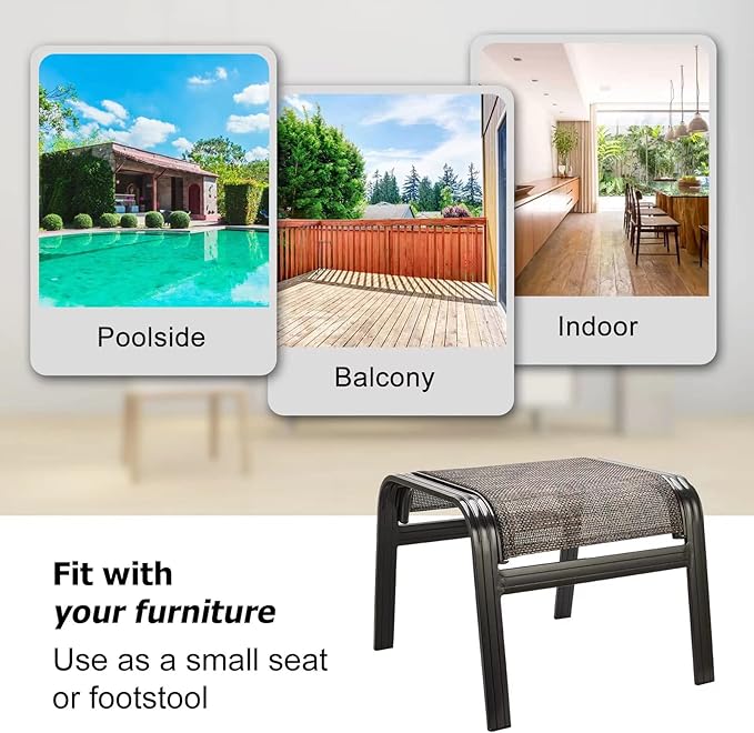 Deguifei Patio Footstools Outdoor Foot Rest Aluminum Ottomans Samll Seat Wicker Furniture Patio Ottoman 2 Pieces Brown