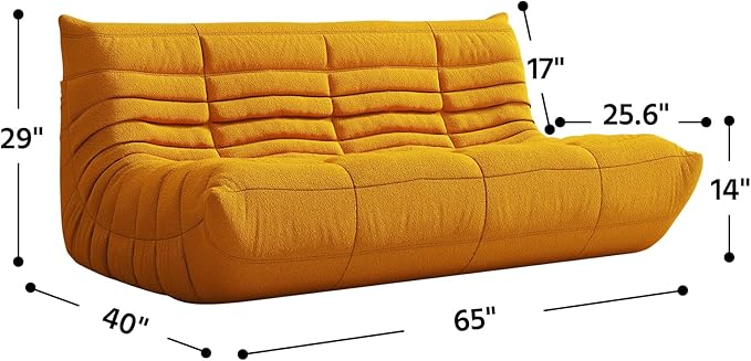 Bean Bag Chair, Fireside Chair, Large Bean Bag Chair for Adults, Bean Bag Chairs for Teens with High-Resilience Foam, Non-Slip Base Floor Lounge Sofa,Living Room (Yellow, 3-Seater)