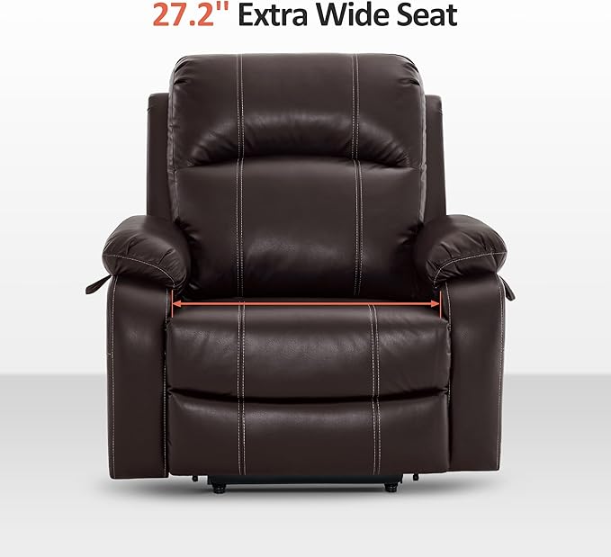 MCombo Small-Wide Power Lift Recliner Chair with Massage and Heat for Petite Elderly People, 3 Positions, 2 Side Pockets, USB Ports, Faux Leather R7410 (Dark Brown, Small-Wide)