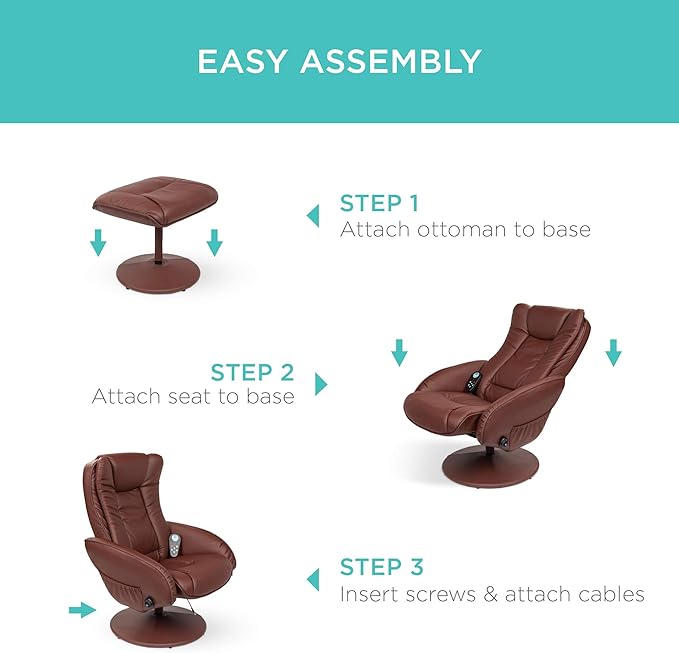 Best Choice Products Faux Leather Electric Massage Recliner w/Stool Footrest Ottoman, Remote Control, 5 Heat & Massage Modes, Side Pockets - Brown