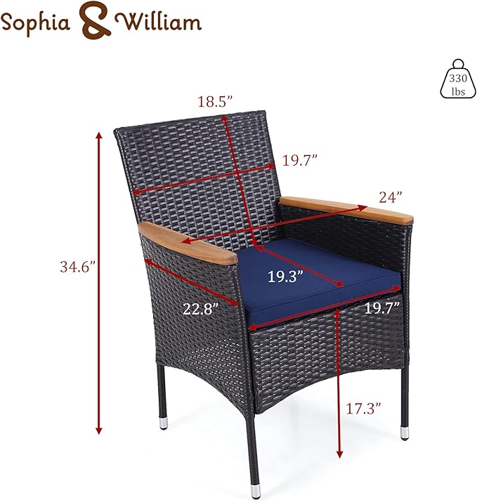 Sophia & William Rattan Patio Chairs Set of 4, 4 Pcs Wicker Outdoor Dining Chairs with Seat Cushions & Wood Armrest