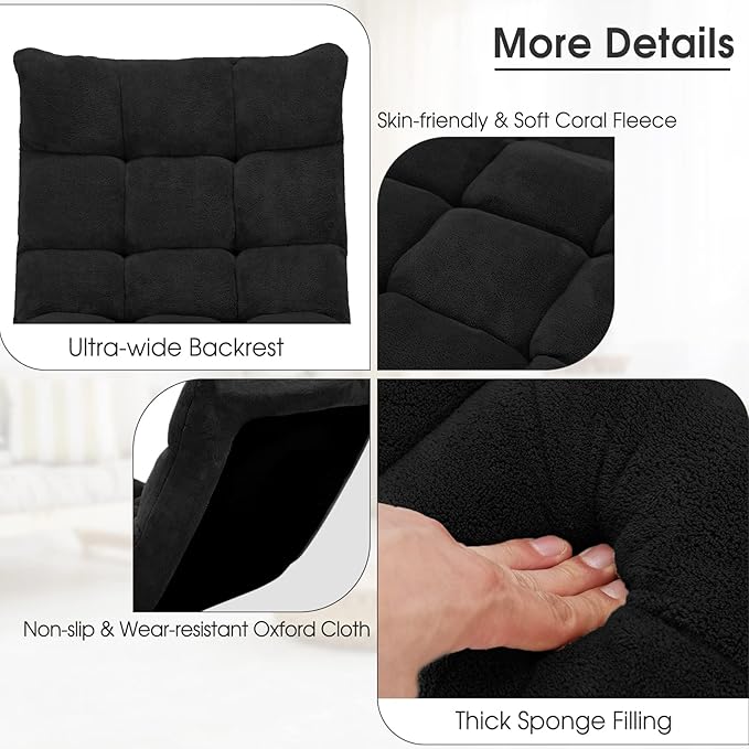 Giantex Folding Floor Chair with Back Support, 14 Adjustable Position, Padded Sleeper Bed, Couch Recliner, Floor Gaming Chair for Adults Meditation Living Room Bedroom, Black