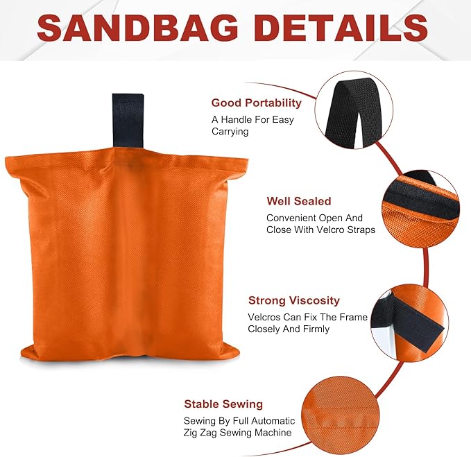 ABCCANOPY Canopy Weights 120 LBS Tent Sand Bags,4pcs-Pack (Orange)