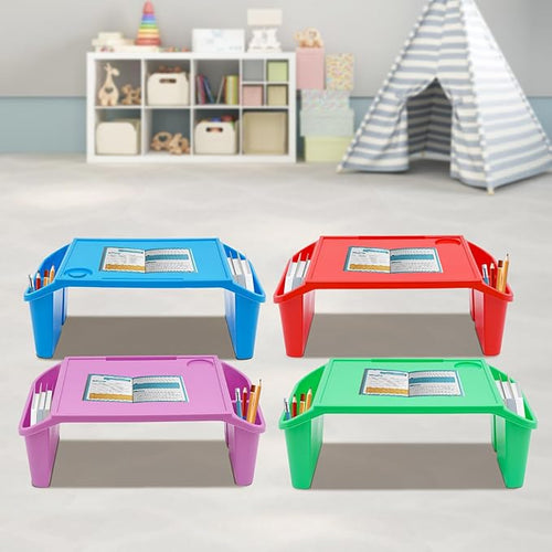 4 Pack Kids Lap Desk, Activity Tray with Storage - Stackable Plastic Lap Trays, Portable Writing & Drawing Table for Classroom, Bedroom, Homework, 21.65" L x 11.8" W x 8.46" H