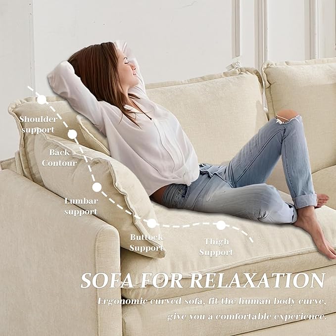 SoarFlash 113.78" Chenille Sectional Sofa, Comfy Modular Loveseat Sofa, Modern 3-Seat Couch Deep Seat Sofa Set for Living Room,Beige