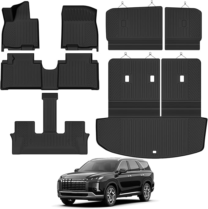 All Weather Floor Mats for 2026 Hyundai Palisade Hybrid 8 Seats Floor Mats & Trunk Mat with Backrest Mats & 2nd Backrest Mats for Palisade Hybrid Accessories Odorless Anti-Slip Floor Liner